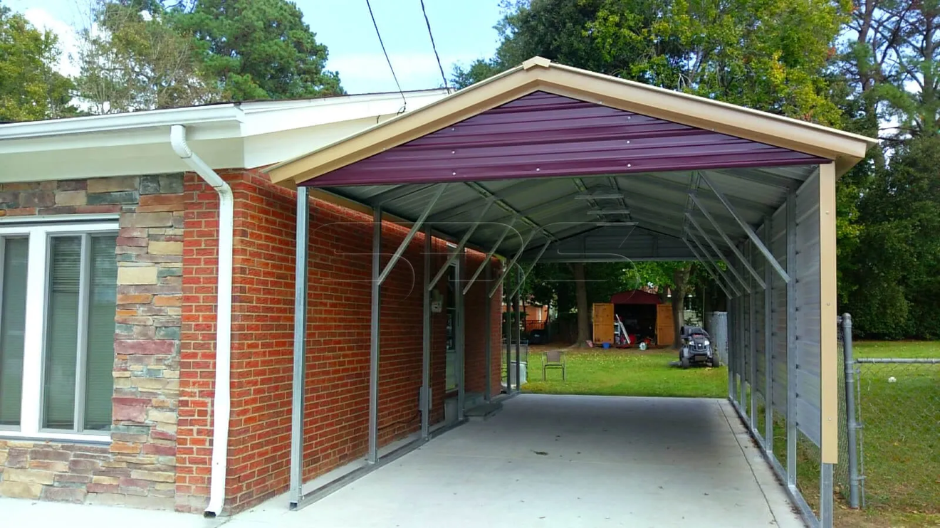 Partially closed metal carport