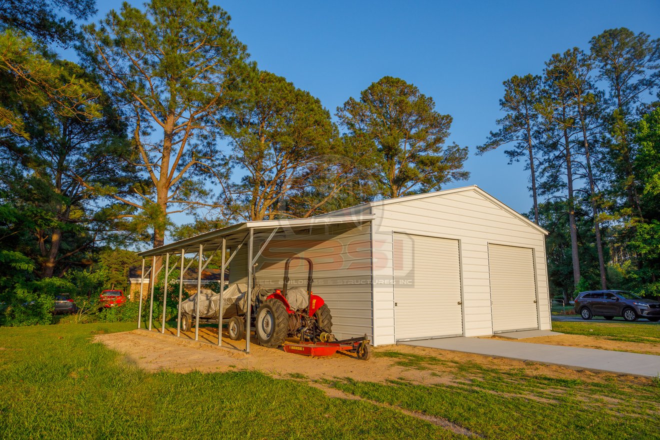 Custom building with side carport