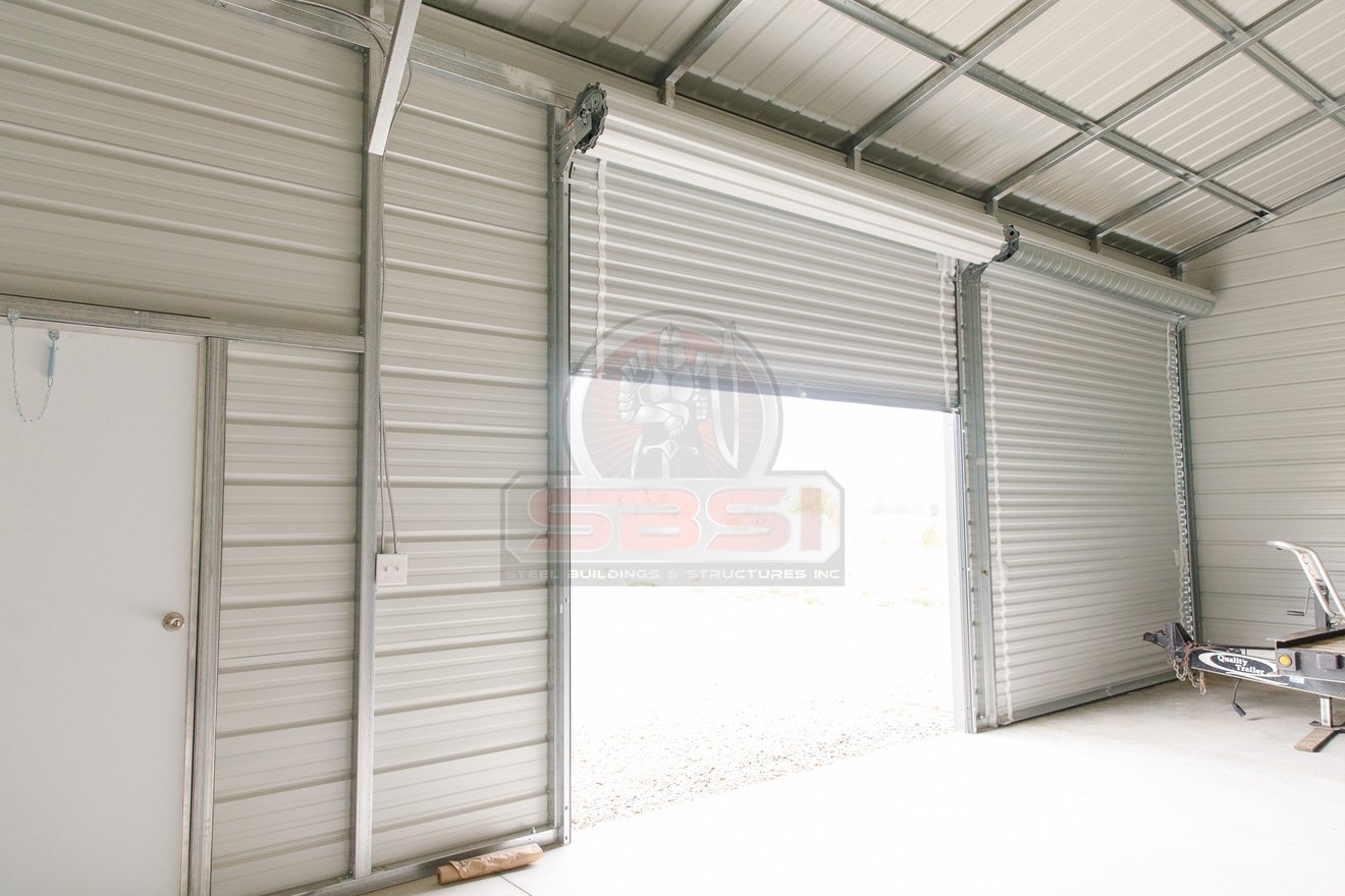 Inside view of custom building with roll door