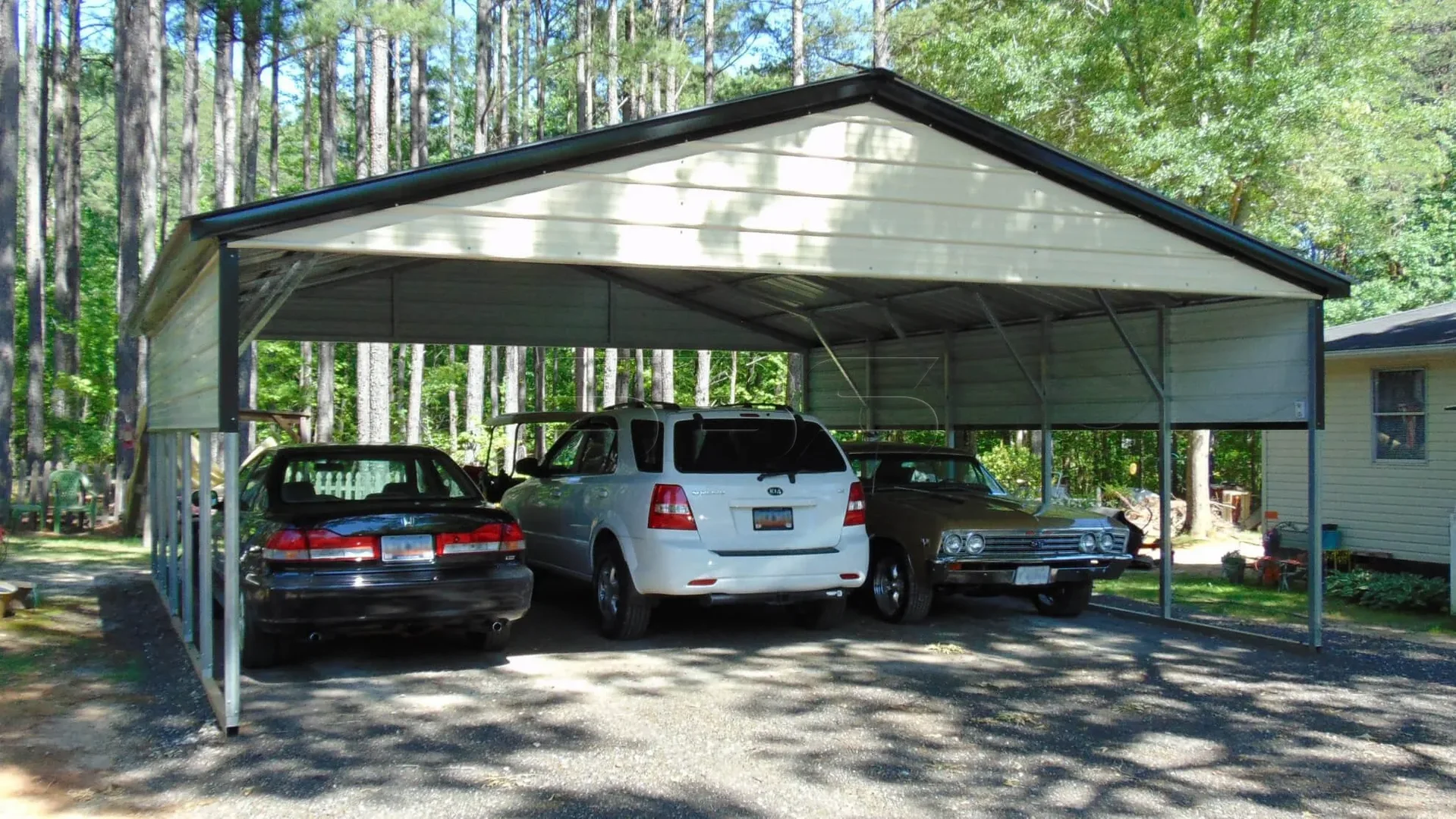 24 x 26 x 8 - 3 car carport with black trim