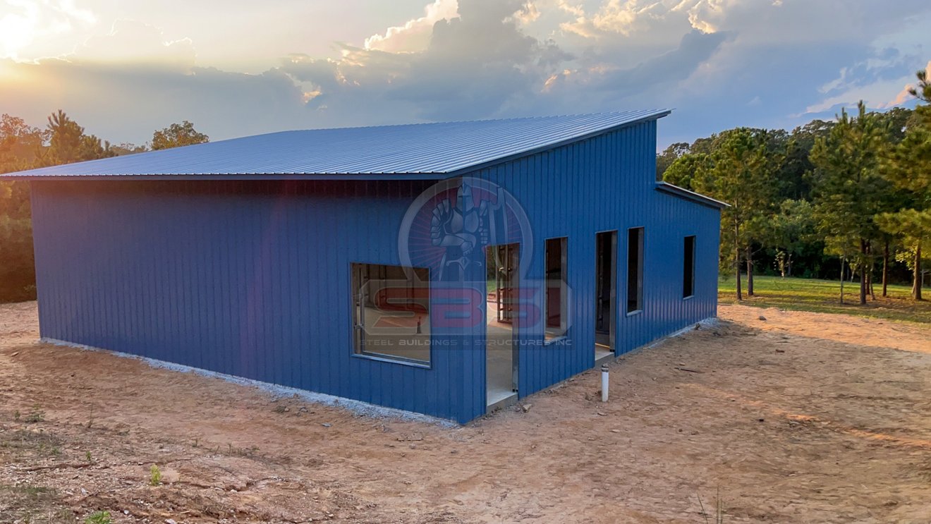 metal building with mountain view