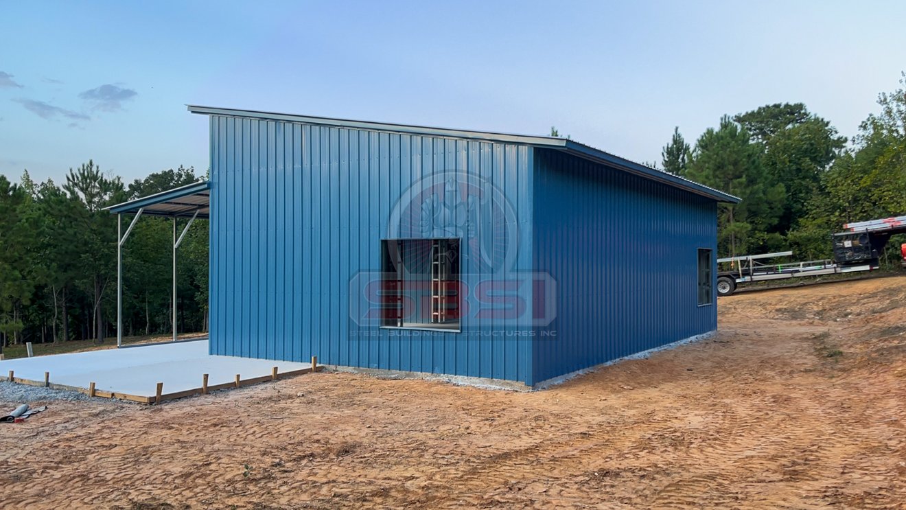 custom metal building with porch