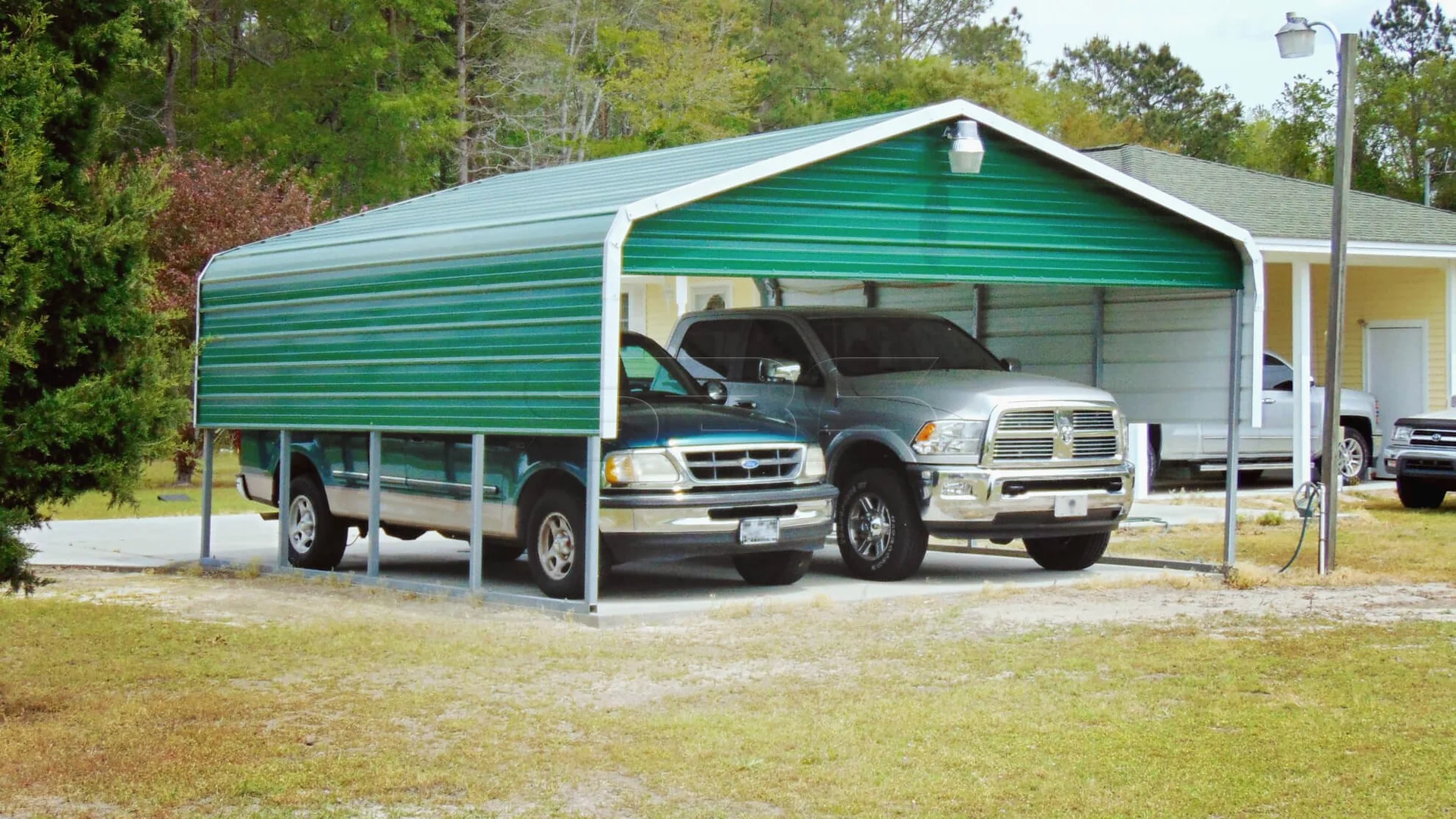 partially enclosed double carport