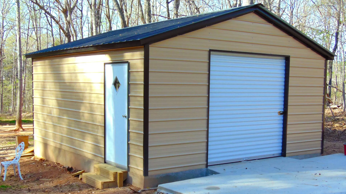 One car metal garage with side door