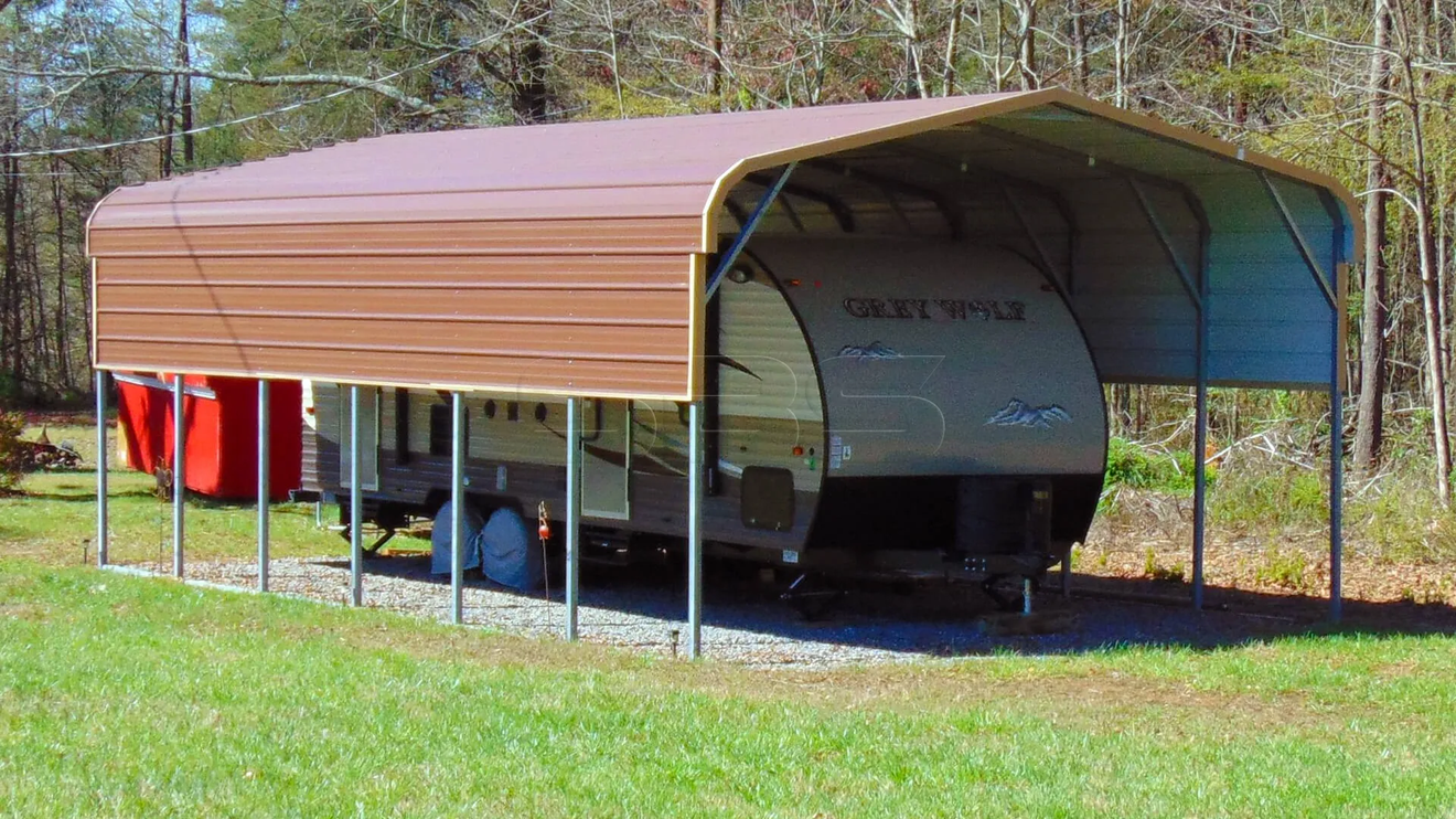 Regular roof metal carport for camper storage