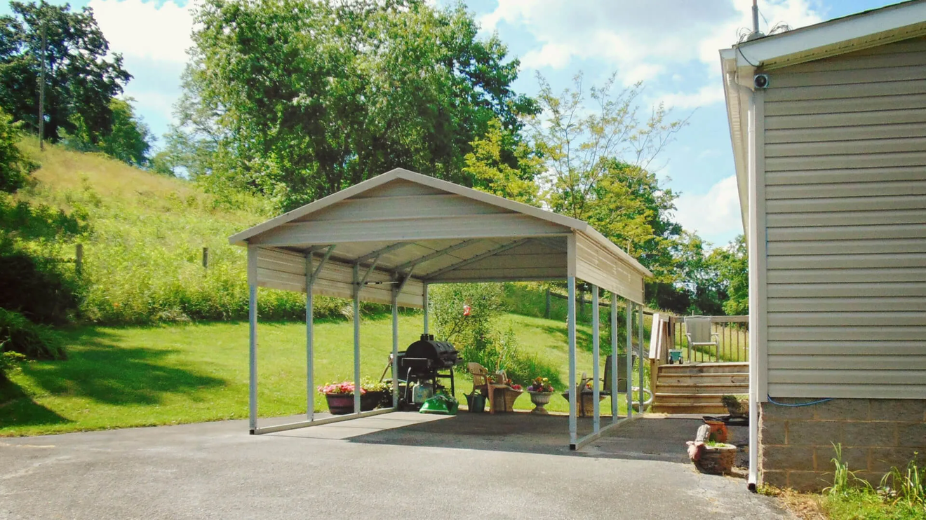 Single carport with a boxed eave roof